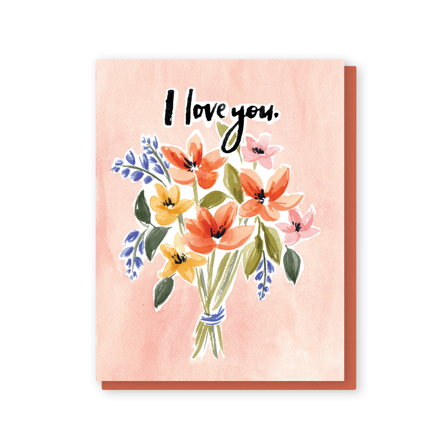 I love you coral bouquet greeting card