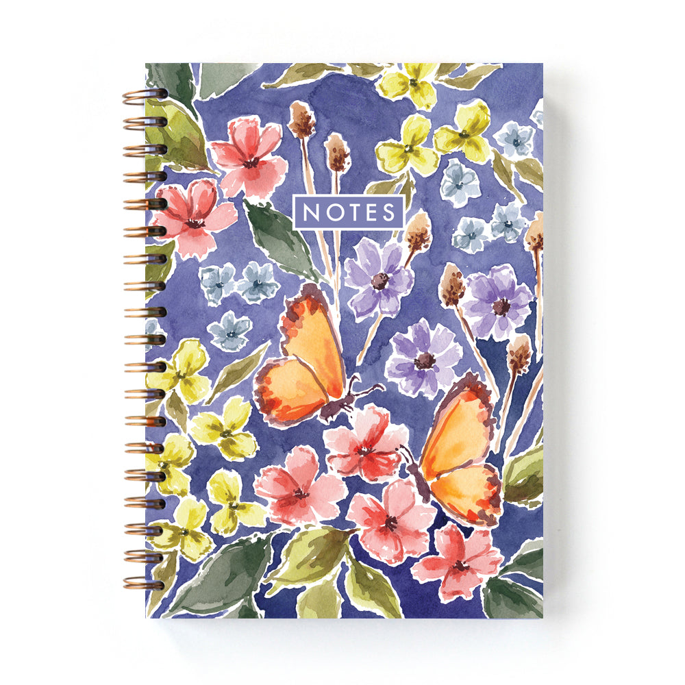 spiral-bound notebook in ultraviolet and butterflies