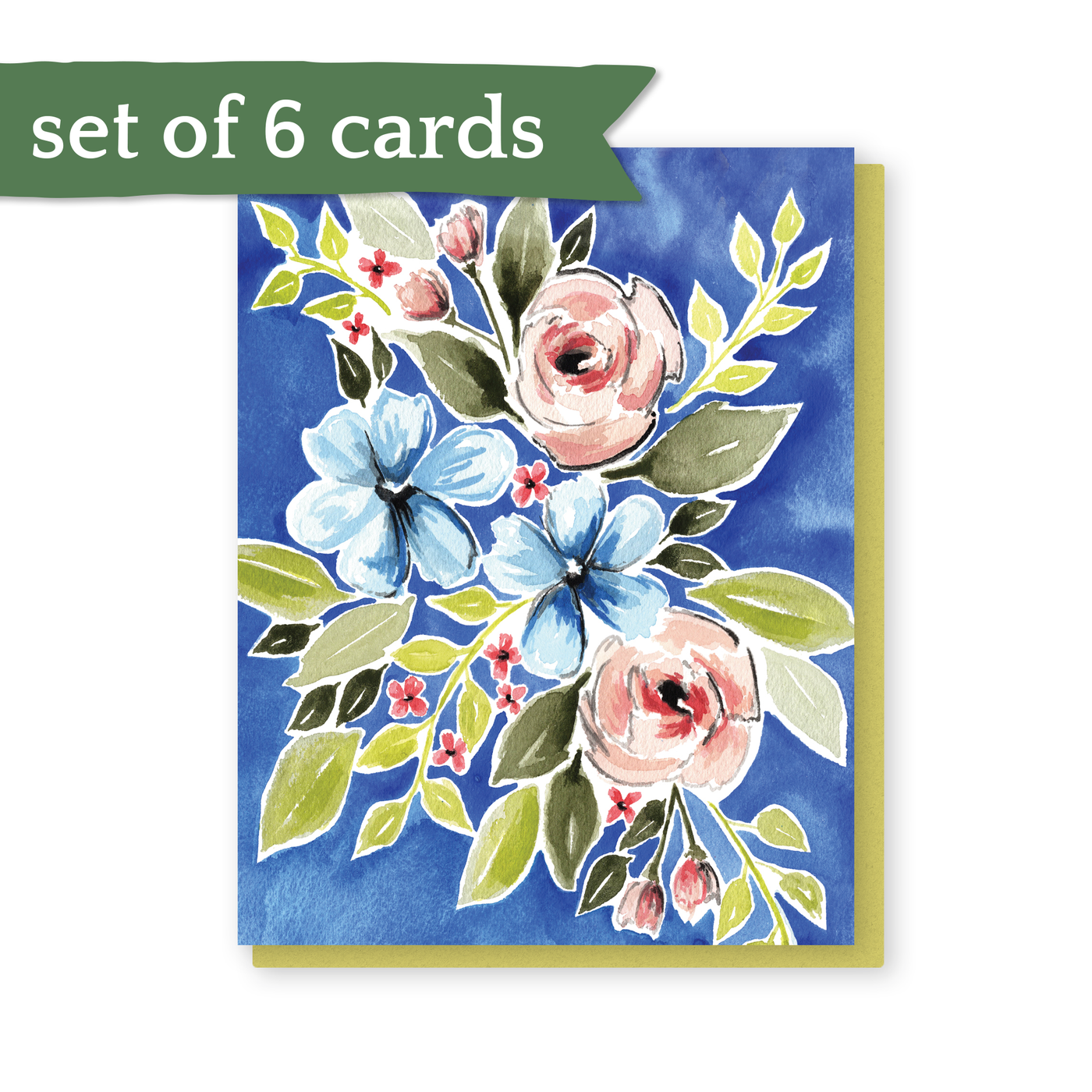 set of 6 cobalt bouquet all occasion cards