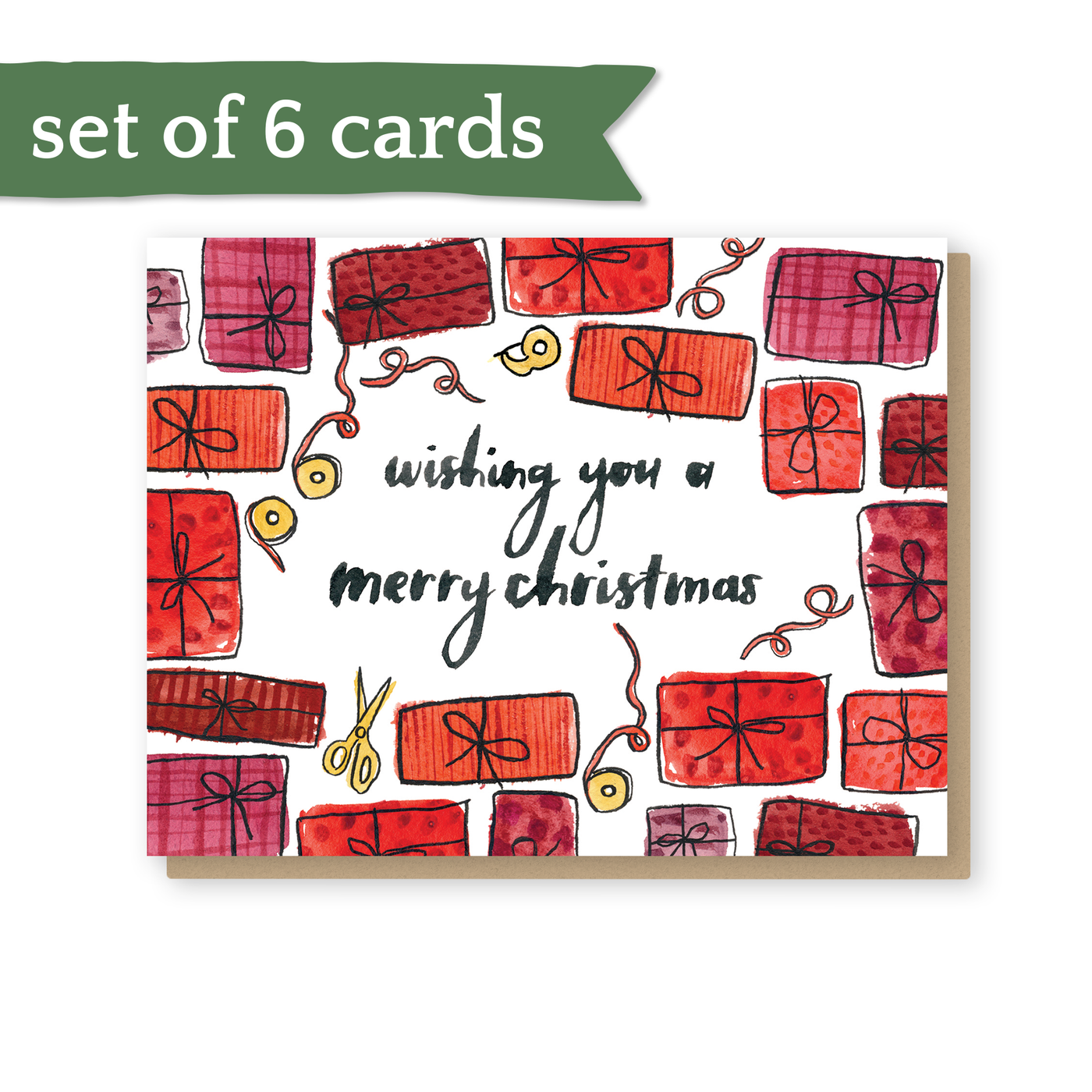 set of 6 Merry Christmas presents cards