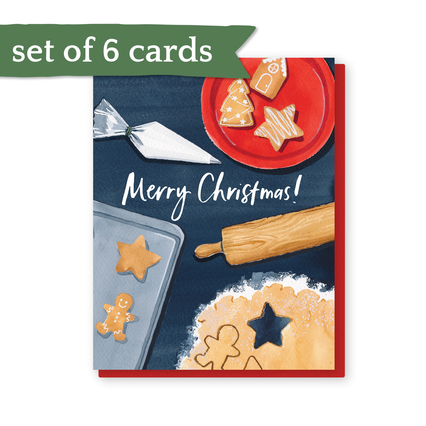 set of 6 gingerbread cookies Christmas cards