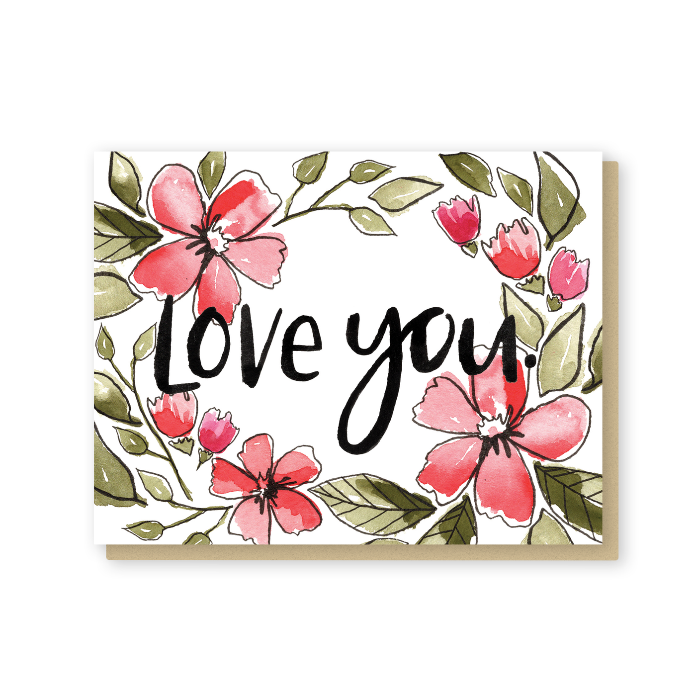 love you red flowers card