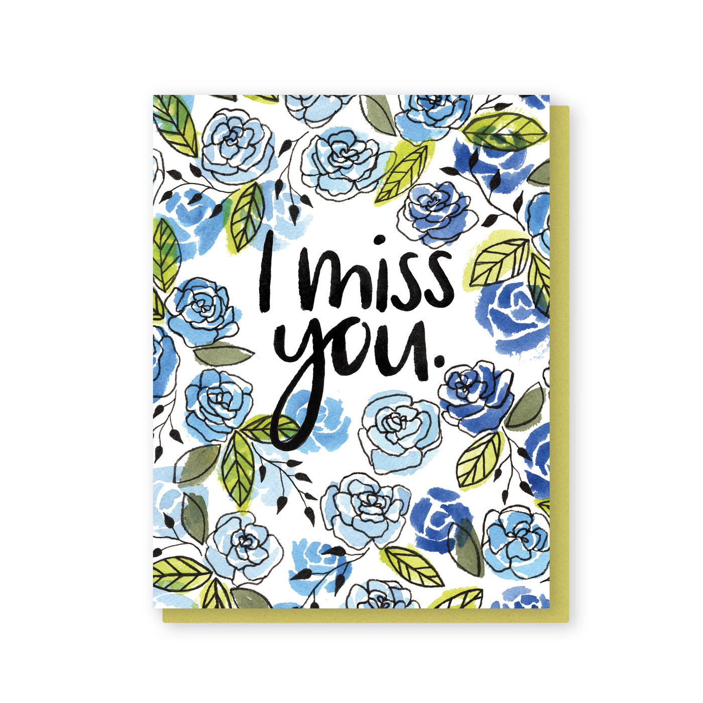 I miss you blue flowers card