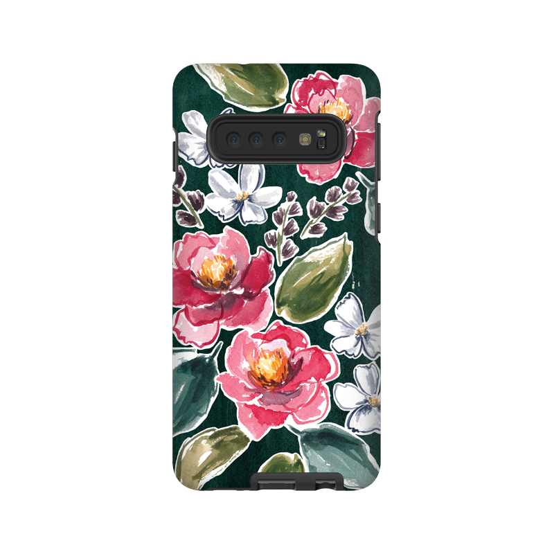 Samsung Galaxy case in teal and peonies