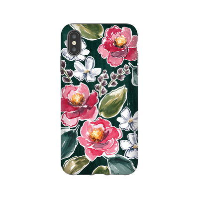 iPhone case in teal and peonies