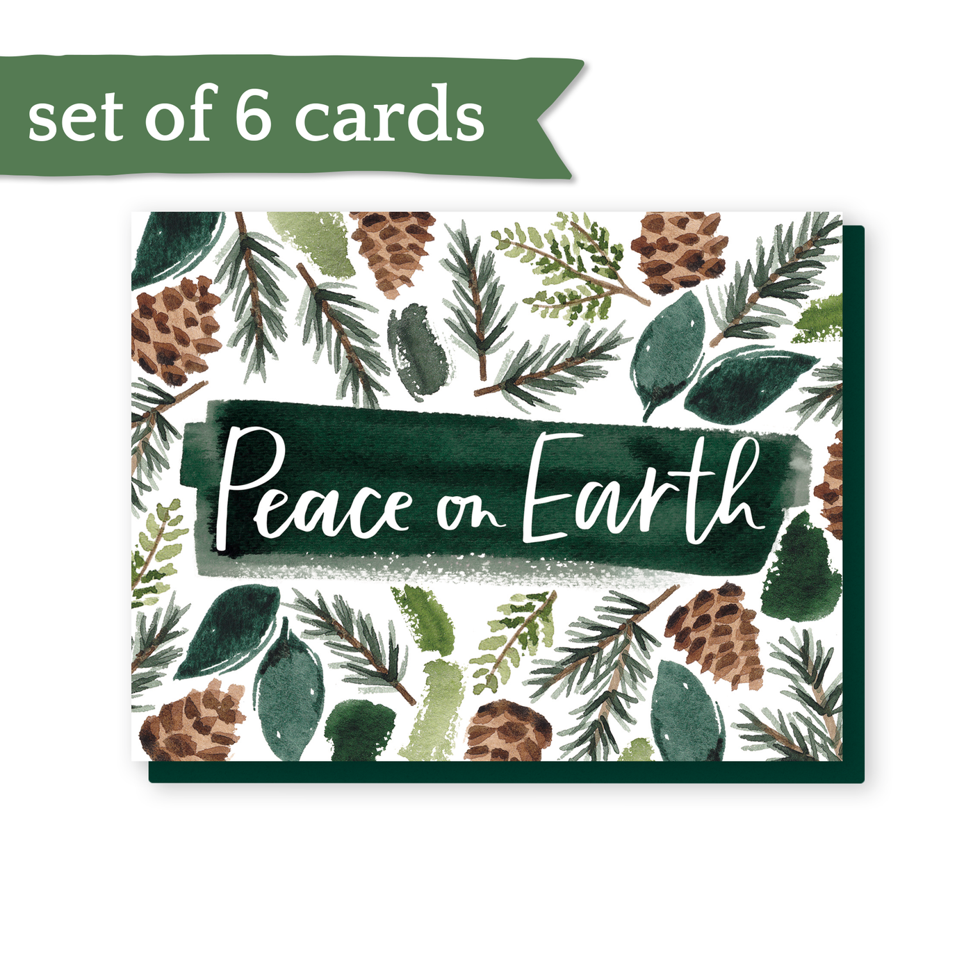 set of 6 peace on Earth pinecones and greenery cards