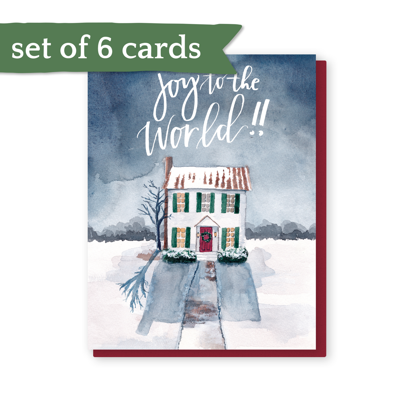 set of 6 joy to the world Christmas house cards