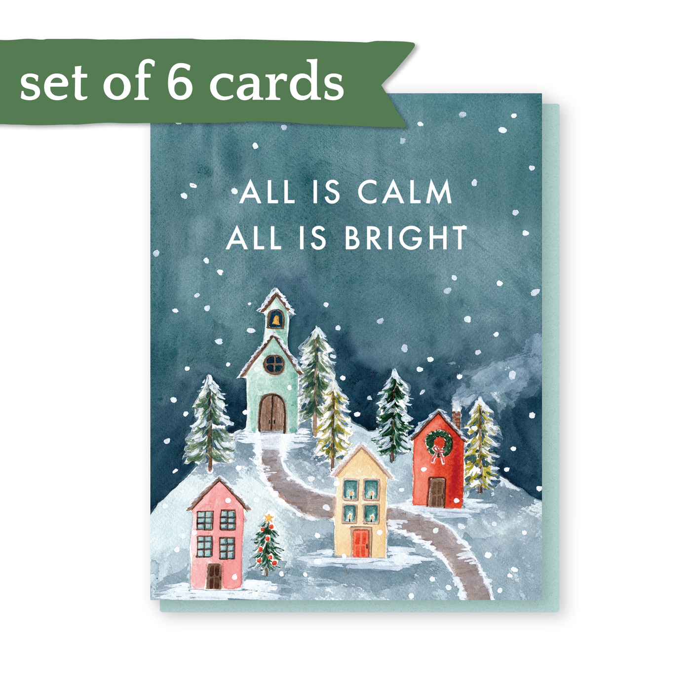 set of 6 all is calm little village cards