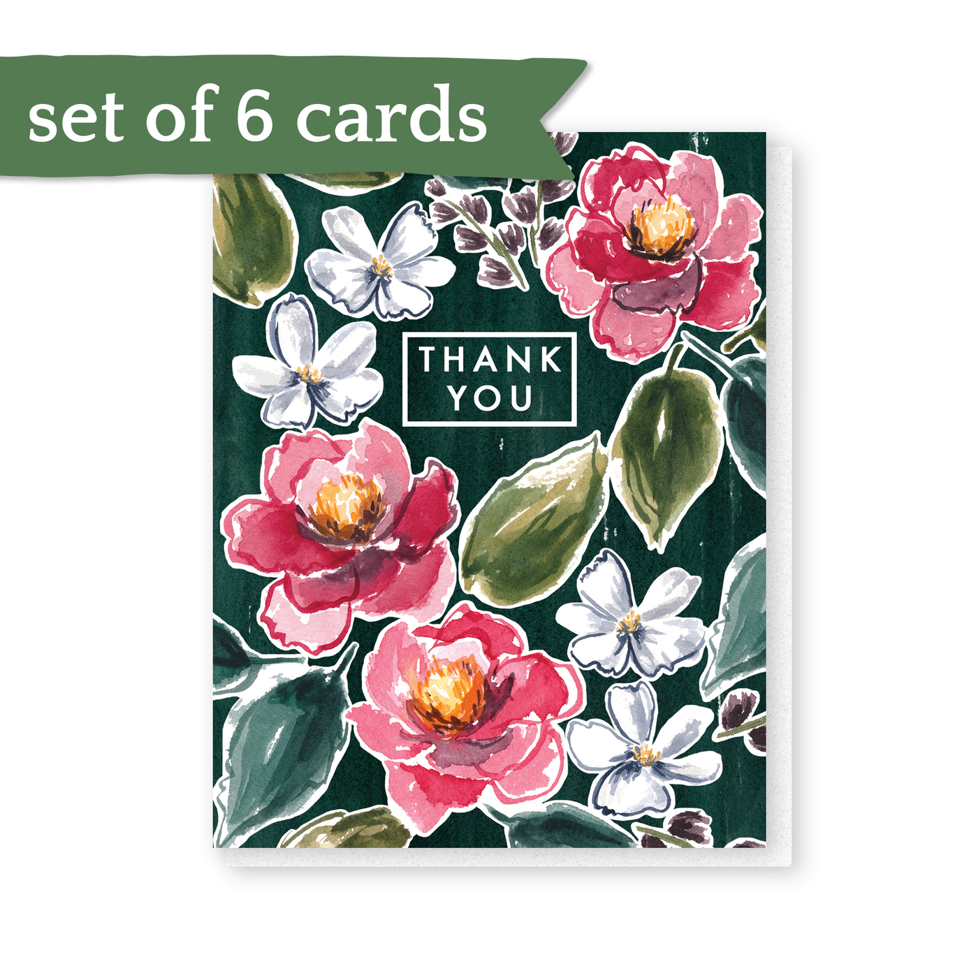 set of 6 thank you peonies cards