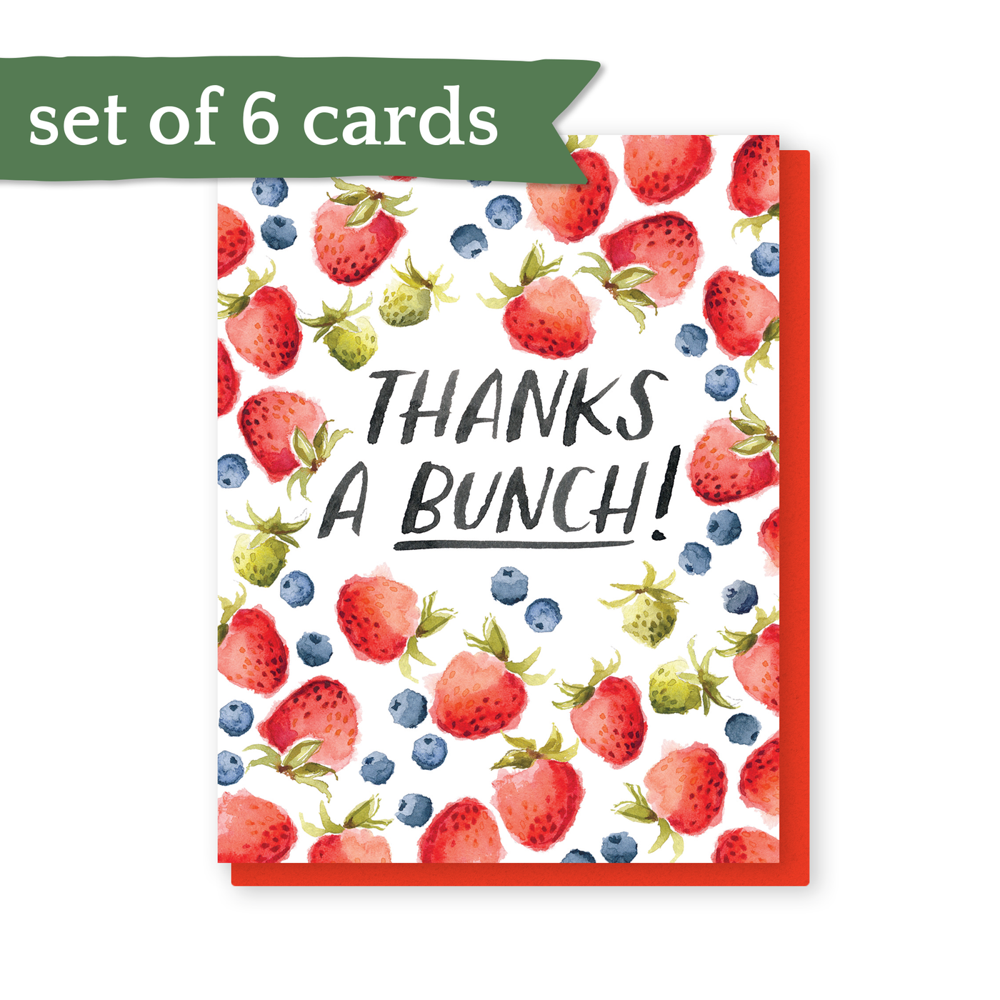 set of 6 thanks a bunch! strawberries and blueberries cards