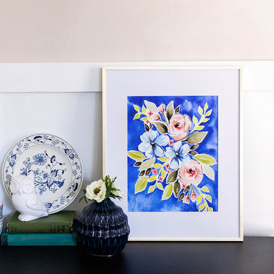 cobalt flowers art print