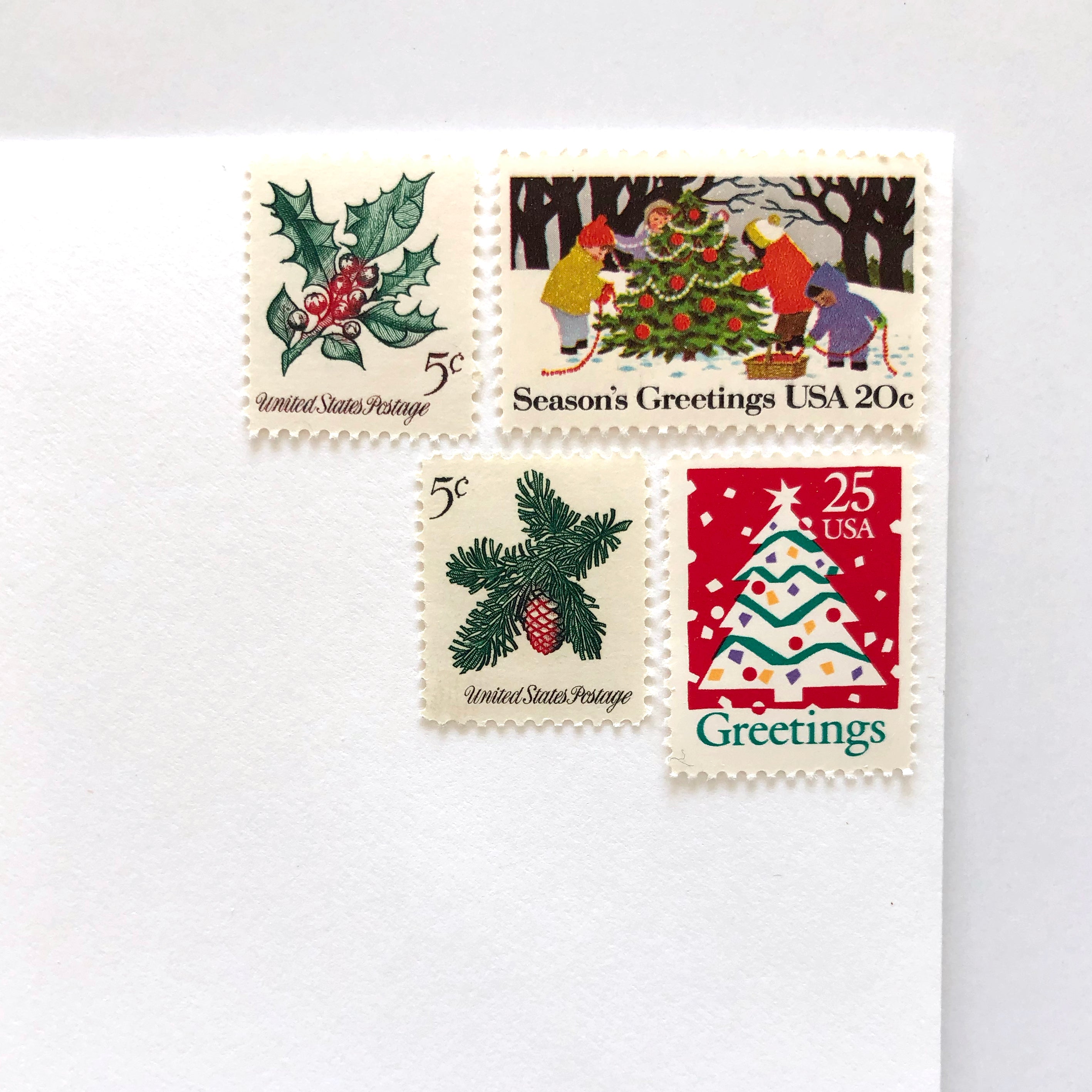 70 cents . Christmas Wreath Vintage Postage Stamps . Set of 5 Marketplace  Holiday Postage Stamps by undefined